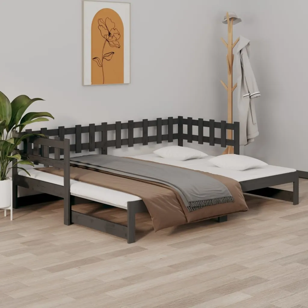 vidaXL Dormeuse Estraibile Grigia 2x(80x200) cm Legno Massello di Pino