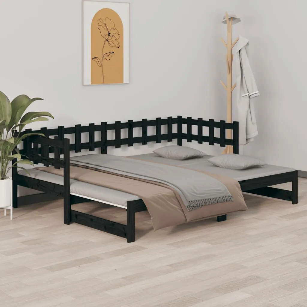 vidaXL Dormeuse Estraibile Nera 2x(80x200) cm Legno Massello di Pino