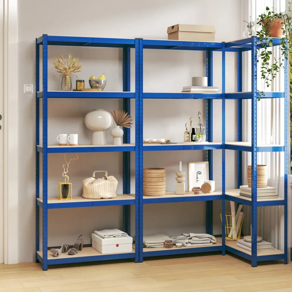 vidaXL Scaffali a 5 Ripiani 3 pz Blu in Acciaio e Legno Multistrato