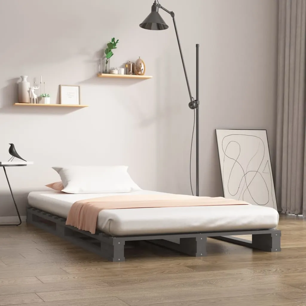 vidaXL Letto a Pallet Grigio 90x200 cm in Legno Massello di Pino