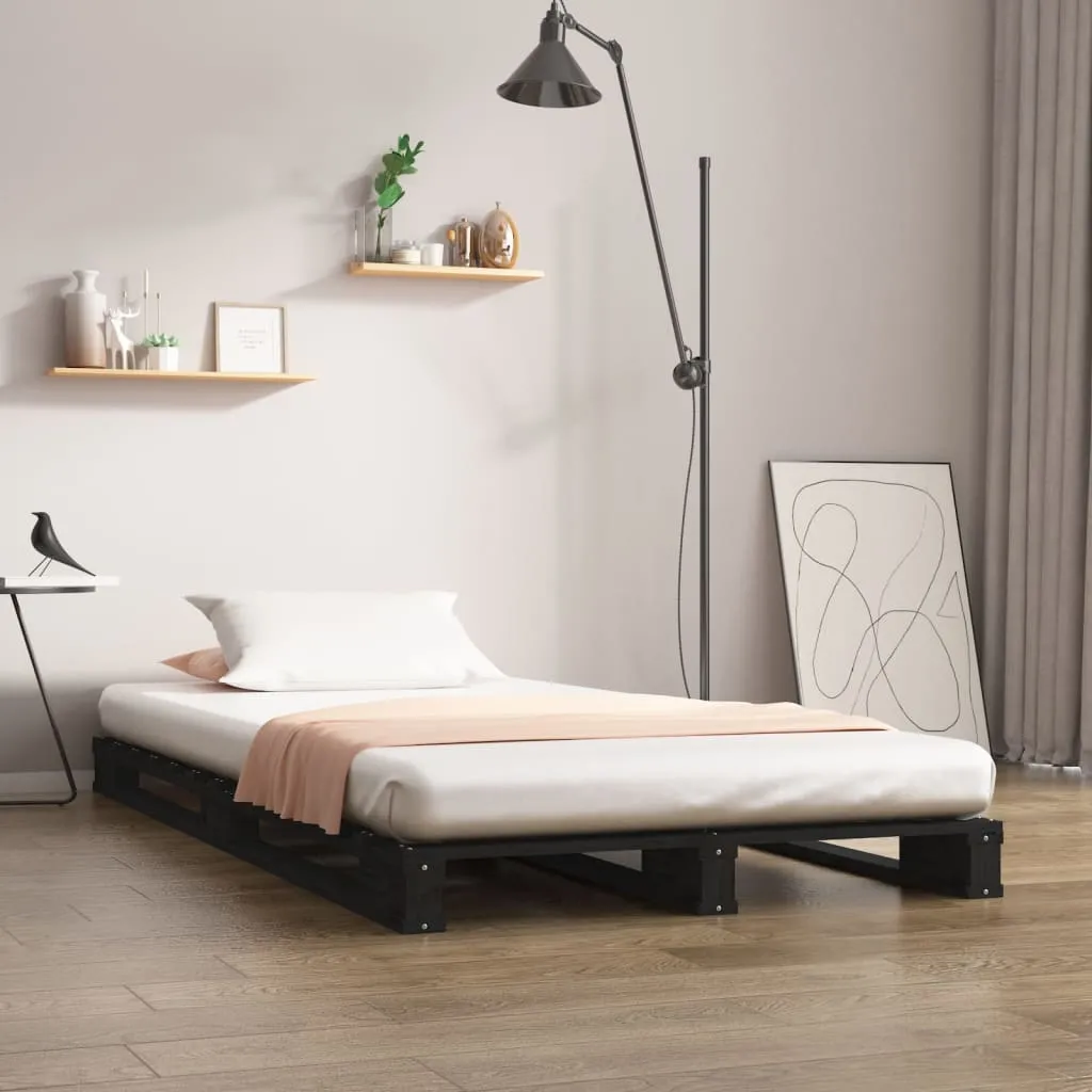 vidaXL Letto a Pallet Nero 90x200 cm in Legno Massello di Pino