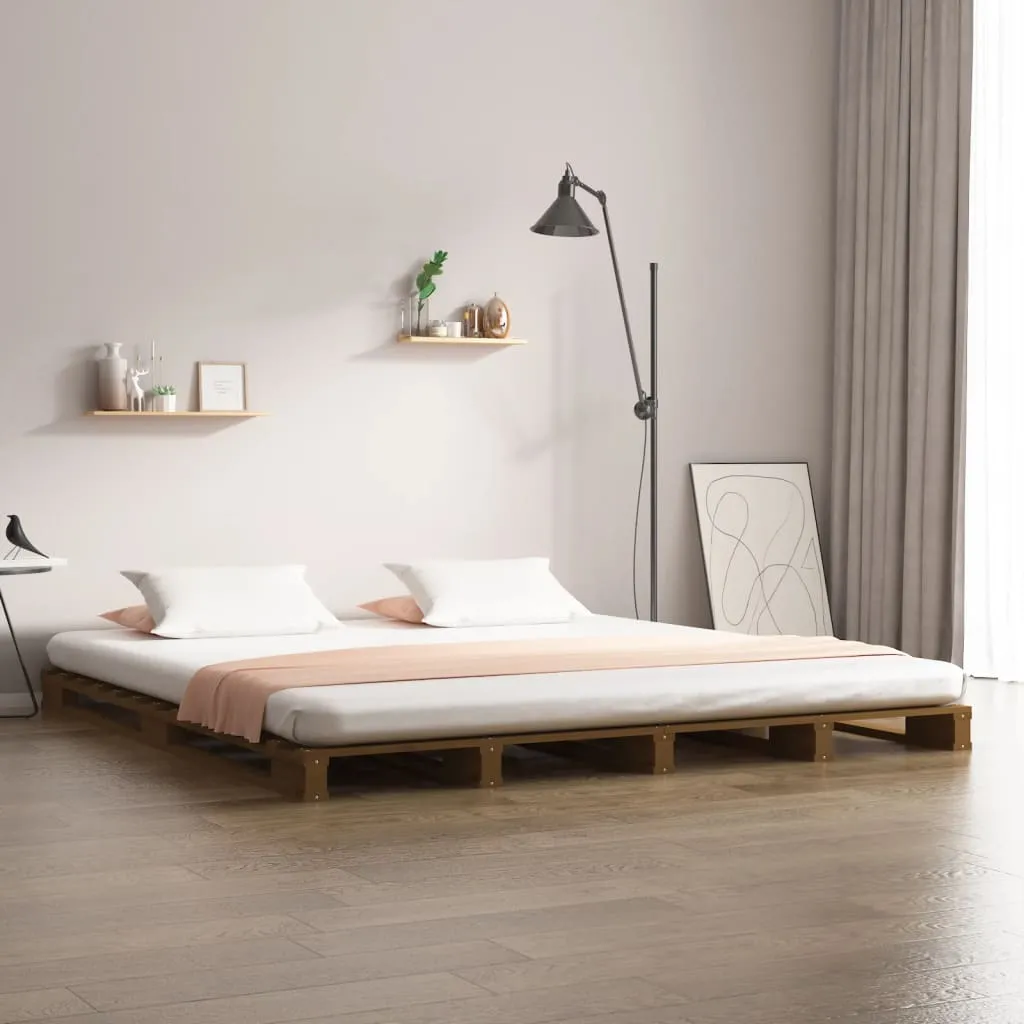 vidaXL Letto a Pallet Miele 150x200 cm King in Legno Massello