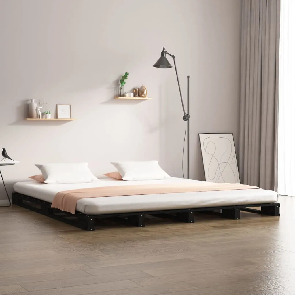 vidaXL Letto a Pallet Nero 150x200 cm King in Legno Massello