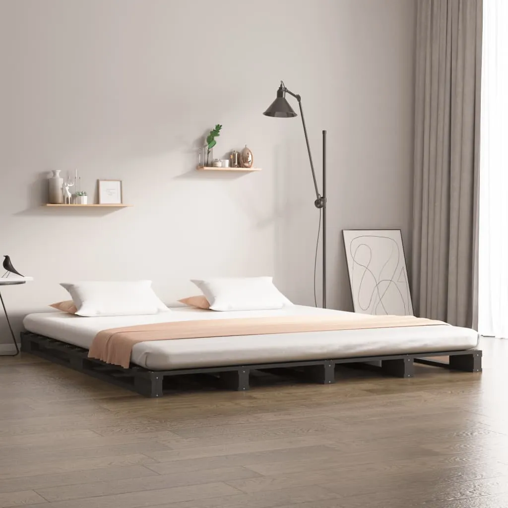 vidaXL Letto a Pallet Grigio 160x200 cm in Legno Massello di Pino