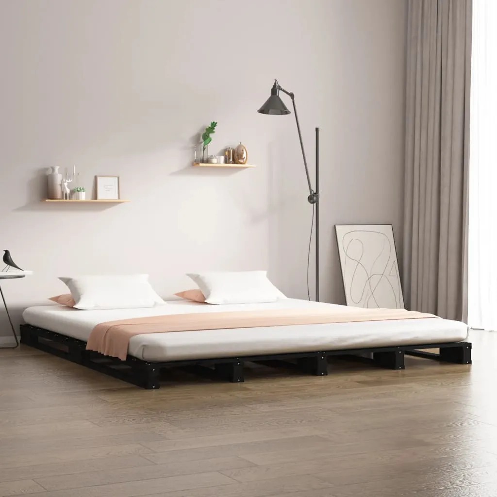 vidaXL Letto a Pallet Nero 160x200 cm in Legno Massello di Pino