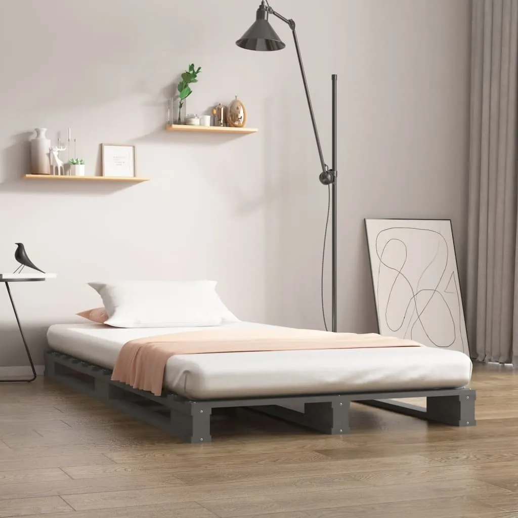 vidaXL Letto a Pallet Grigio 75x190 cm Small Single Legno di Pino