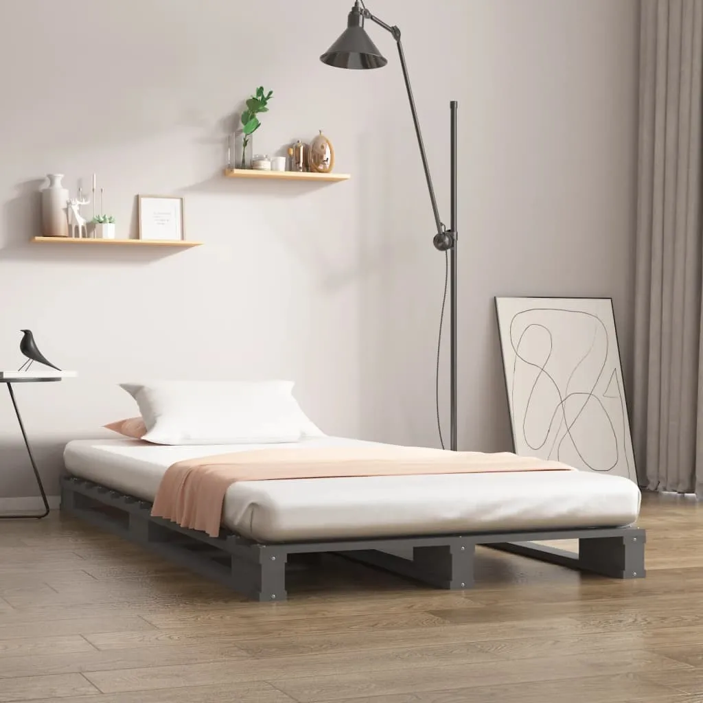 vidaXL Letto a Pallet Grigio 90x190 cm Single Legno Massello di Pino