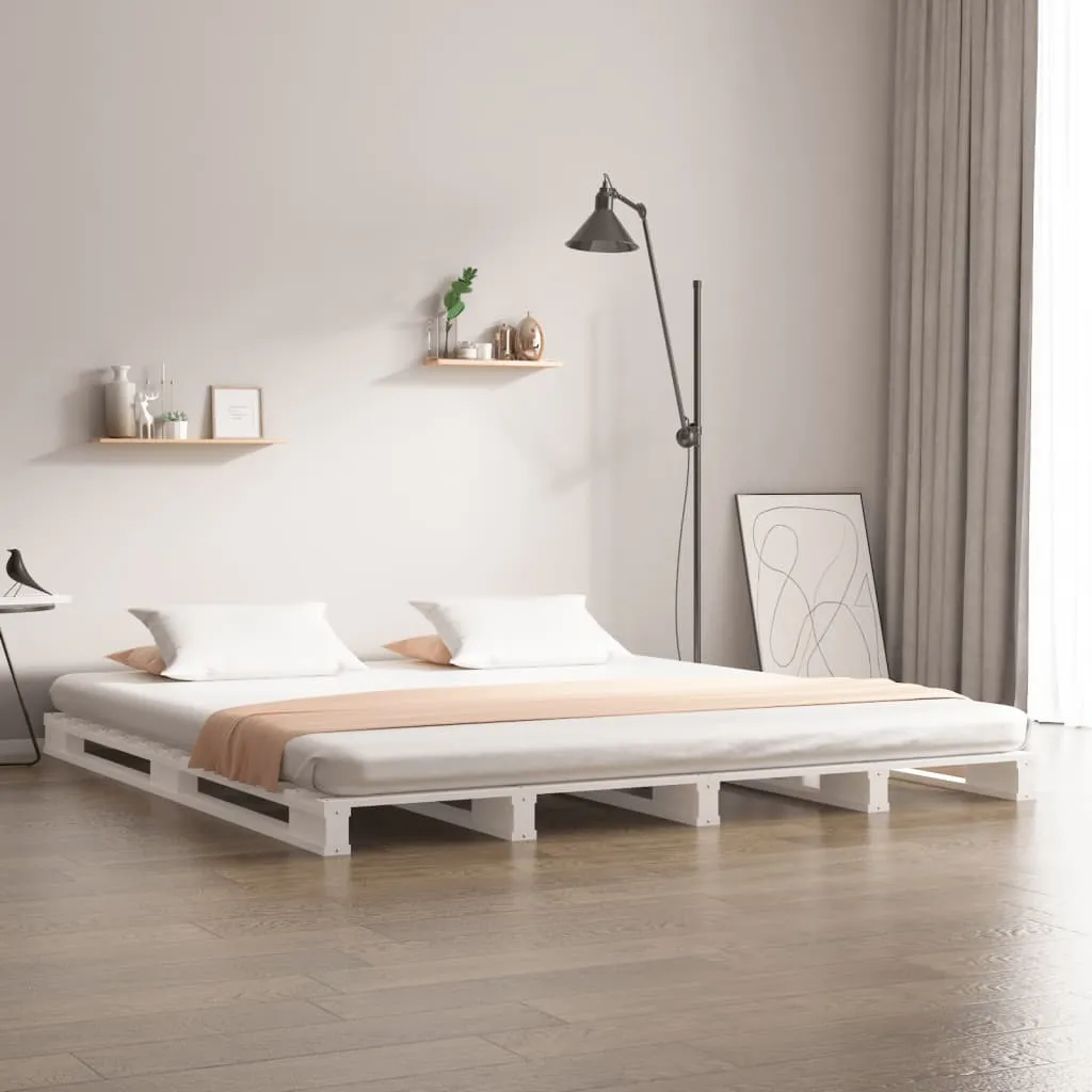 vidaXL Letto a Pallet Bianco 135x190 cm Double Legno Massello di Pino