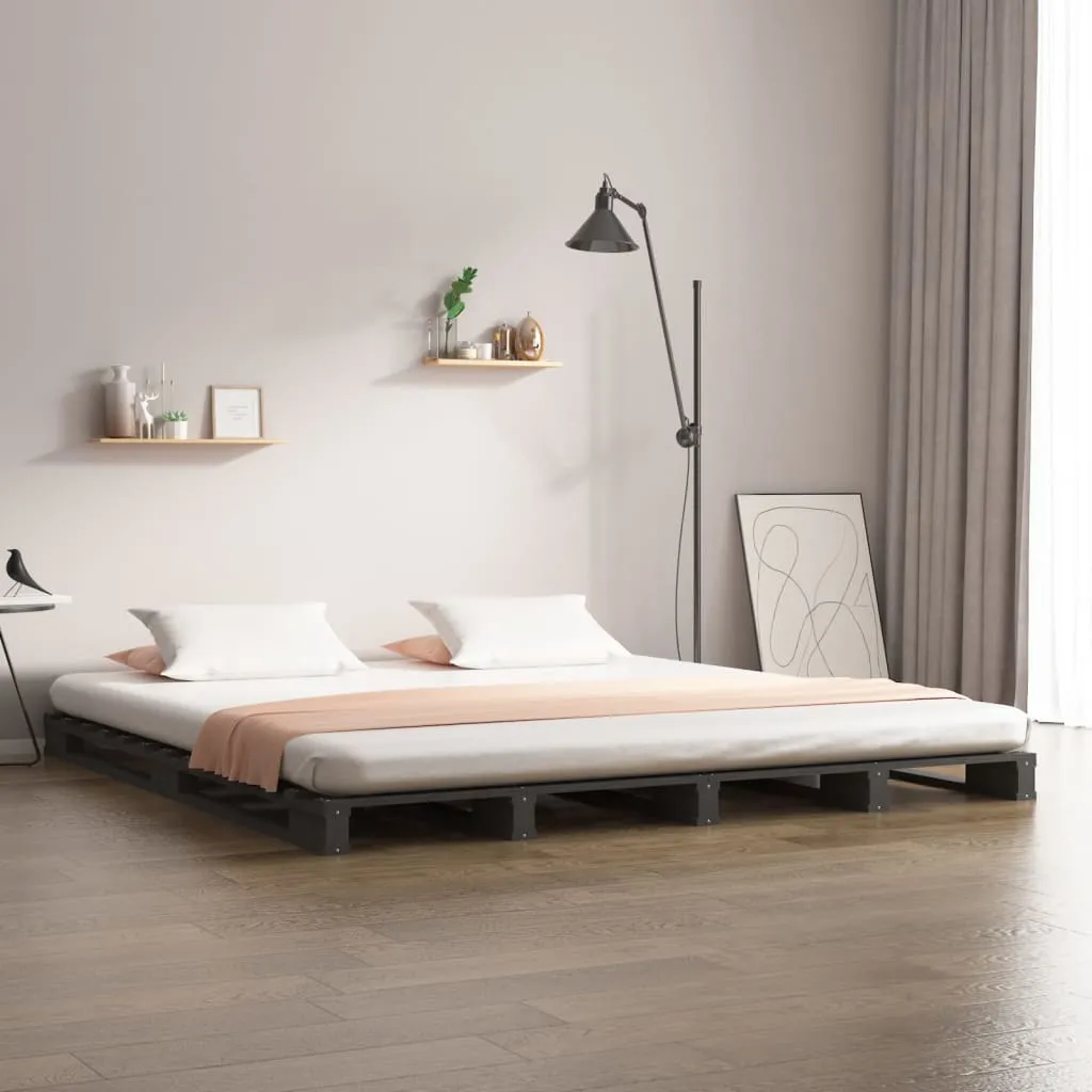 vidaXL Letto a Pallet Grigio 135x190 cm Double Legno Massello di Pino