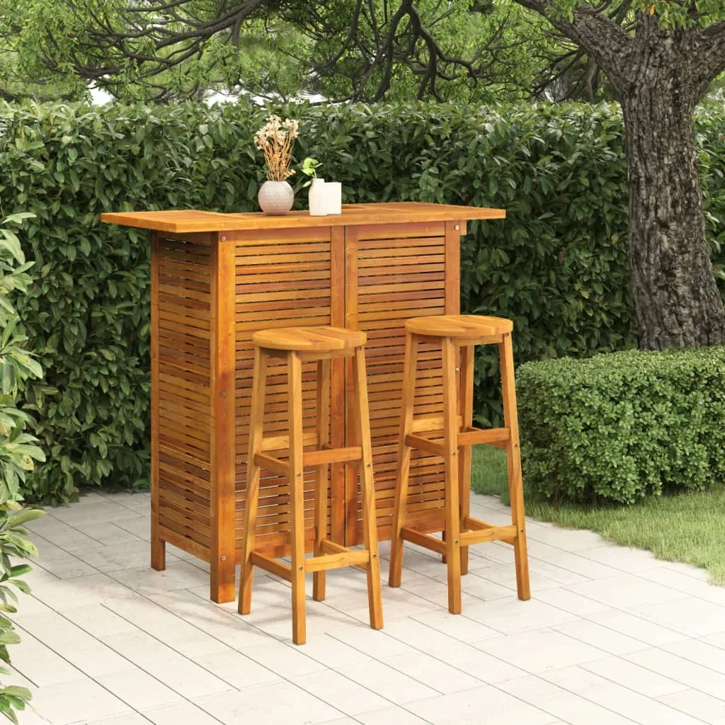 vidaXL Set da Bar per Giardino 3 pz in Legno Massello di Acacia