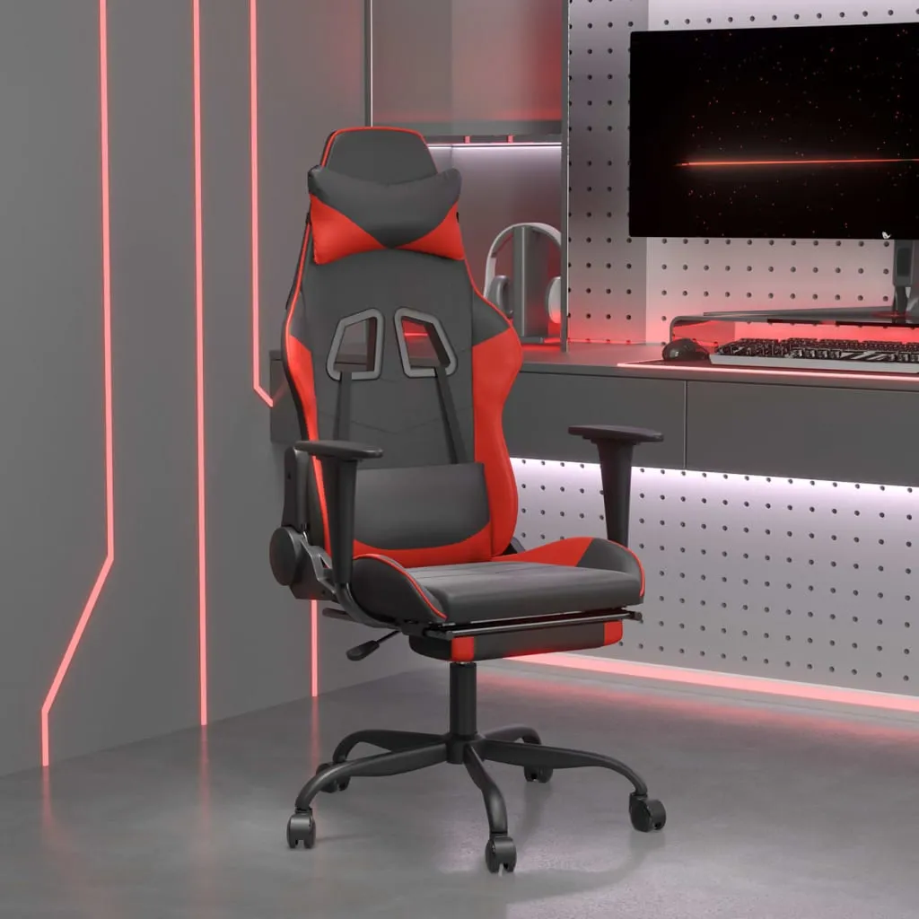 vidaXL Sedia da Gaming Massaggio Poggiapiedi Nero e Rosso Similpelle