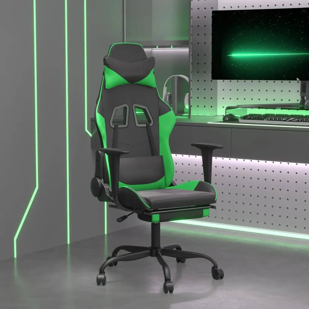 vidaXL Sedia da Gaming Massaggio Poggiapiedi Nero e Verde Similpelle