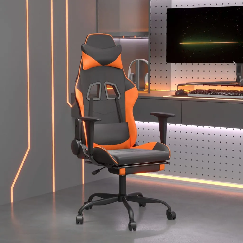 vidaXL Sedia Gaming Massaggio Poggiapiedi Nero e Arancione Similpelle