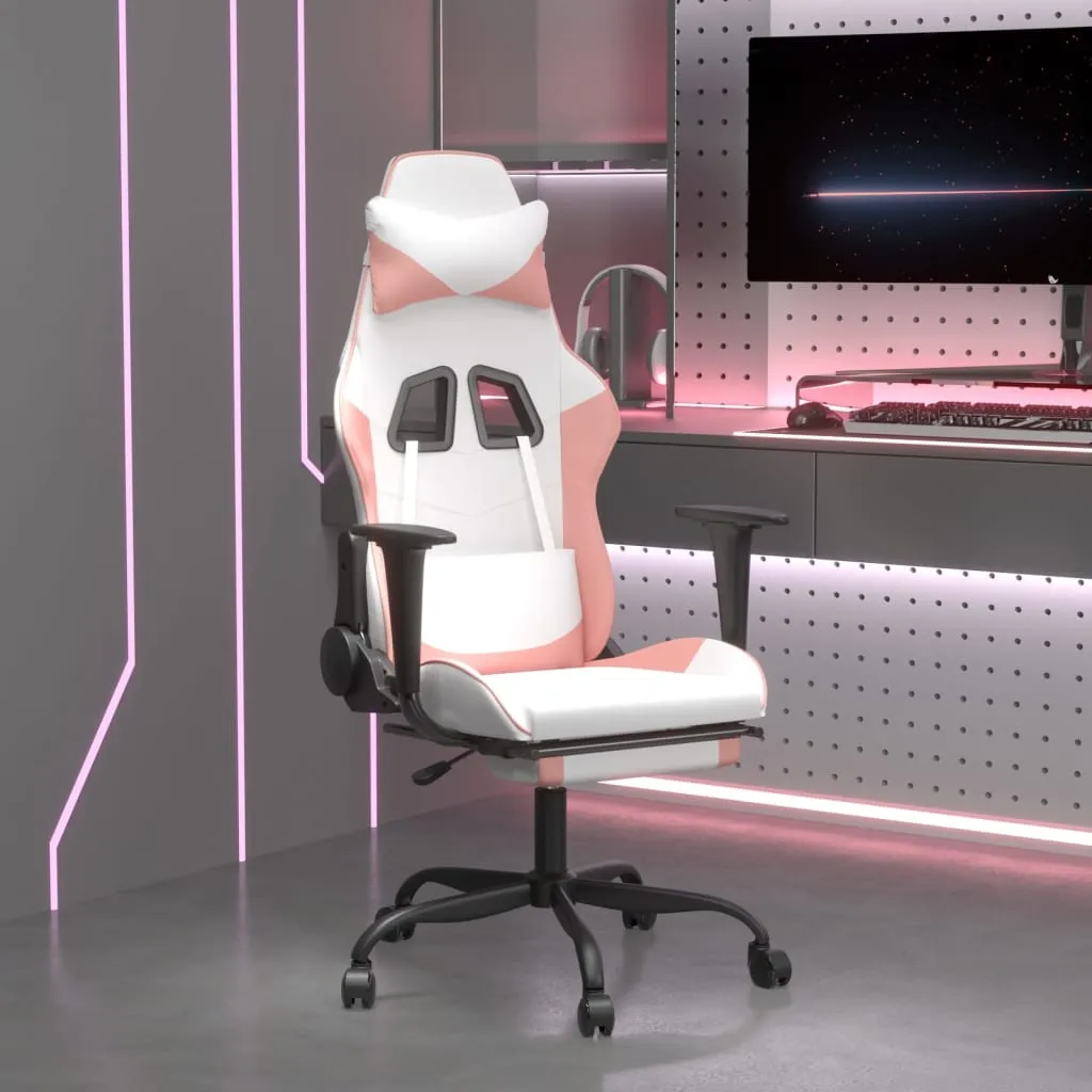 vidaXL Sedia da Gaming Massaggio Poggiapiedi Bianco e Rosa Similpelle