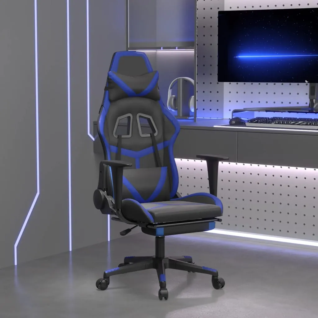 vidaXL Sedia da Gaming Massaggiante Poggiapiedi Nero e Blu Similpelle