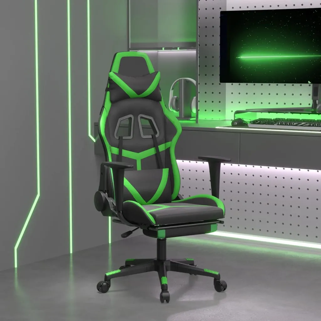 vidaXL Sedia da Gaming Massaggio Poggiapiedi Nero e Verde Similpelle