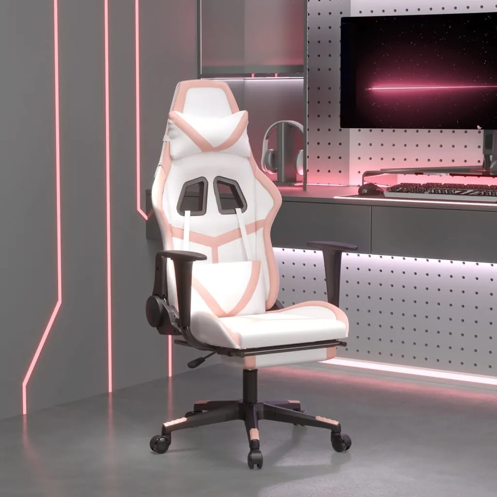 vidaXL Sedia da Gaming Massaggio Poggiapiedi Bianco e Rosa Similpelle