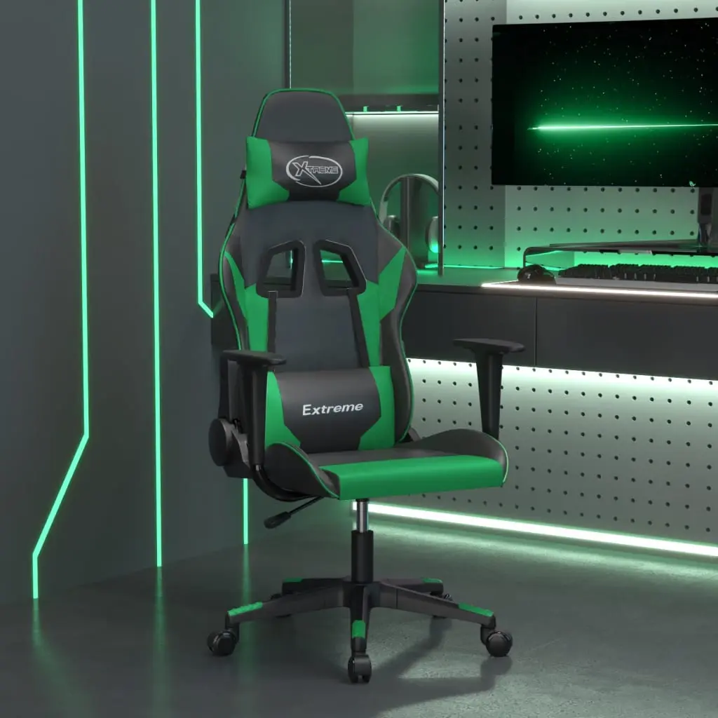 Sedia da Gaming Massaggiante Nero e Verde in Similpelle