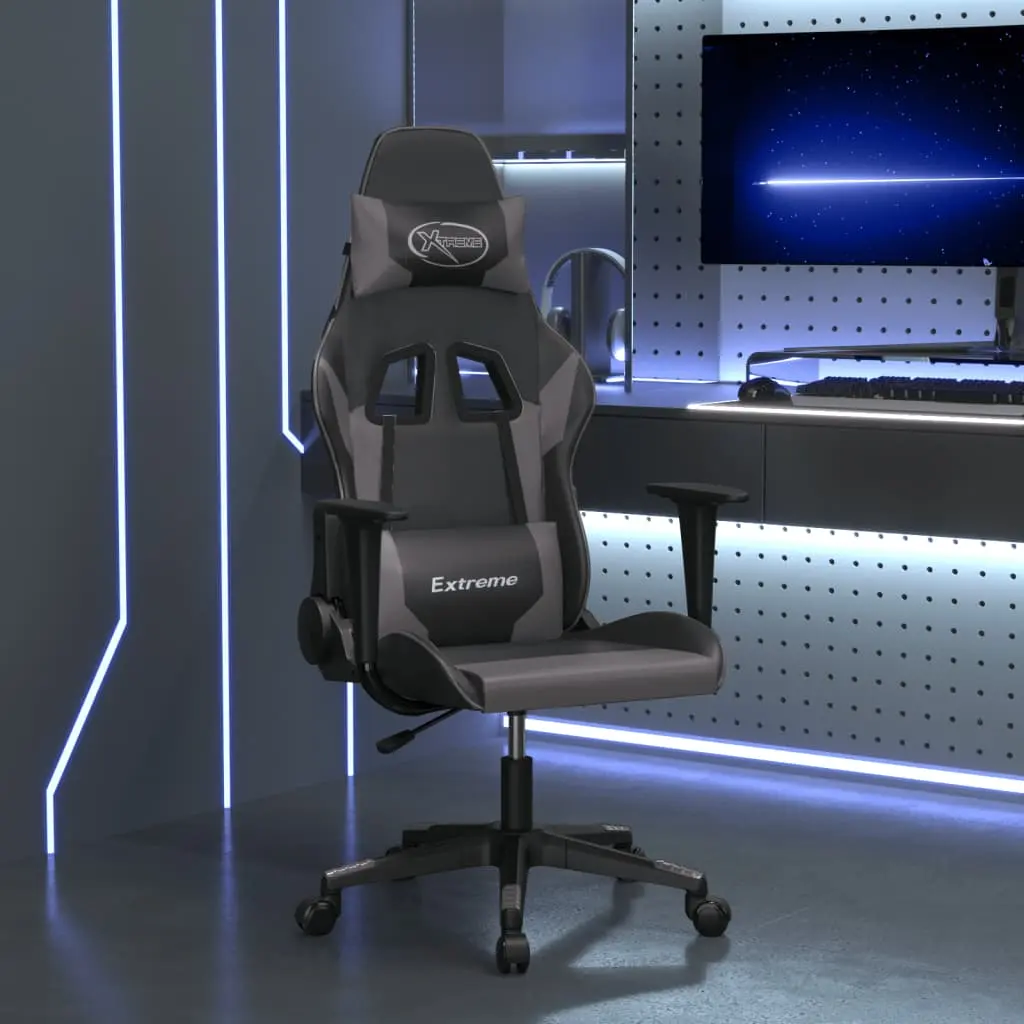 Sedia da Gaming Massaggiante Nero e Grigio in Similpelle