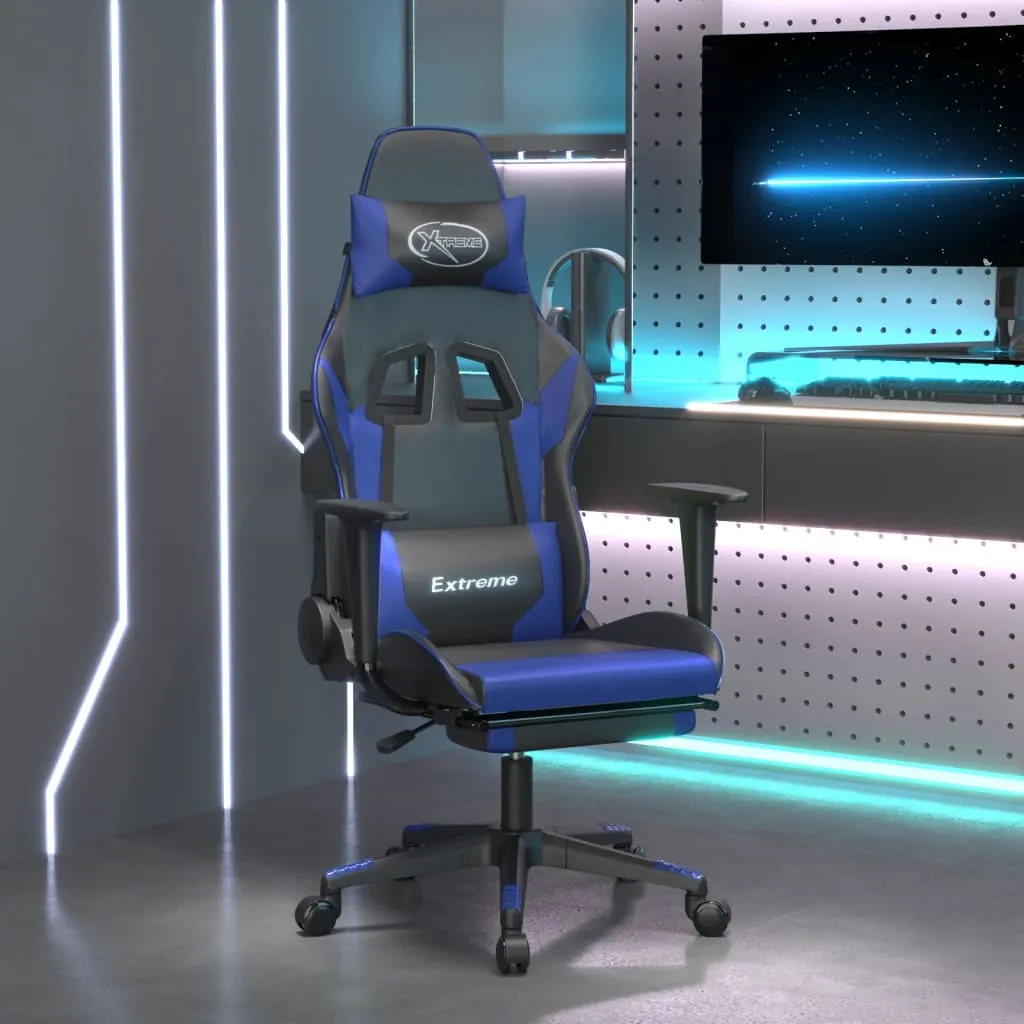 vidaXL Sedia da Gaming Massaggiante Poggiapiedi Nero e Blu Similpelle