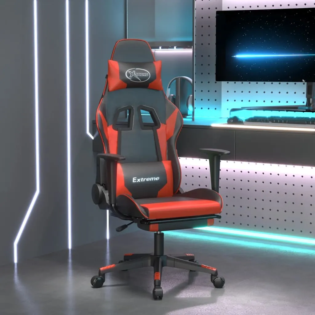 vidaXL Sedia da Gaming Massaggio Poggiapiedi Nero e Rosso Similpelle