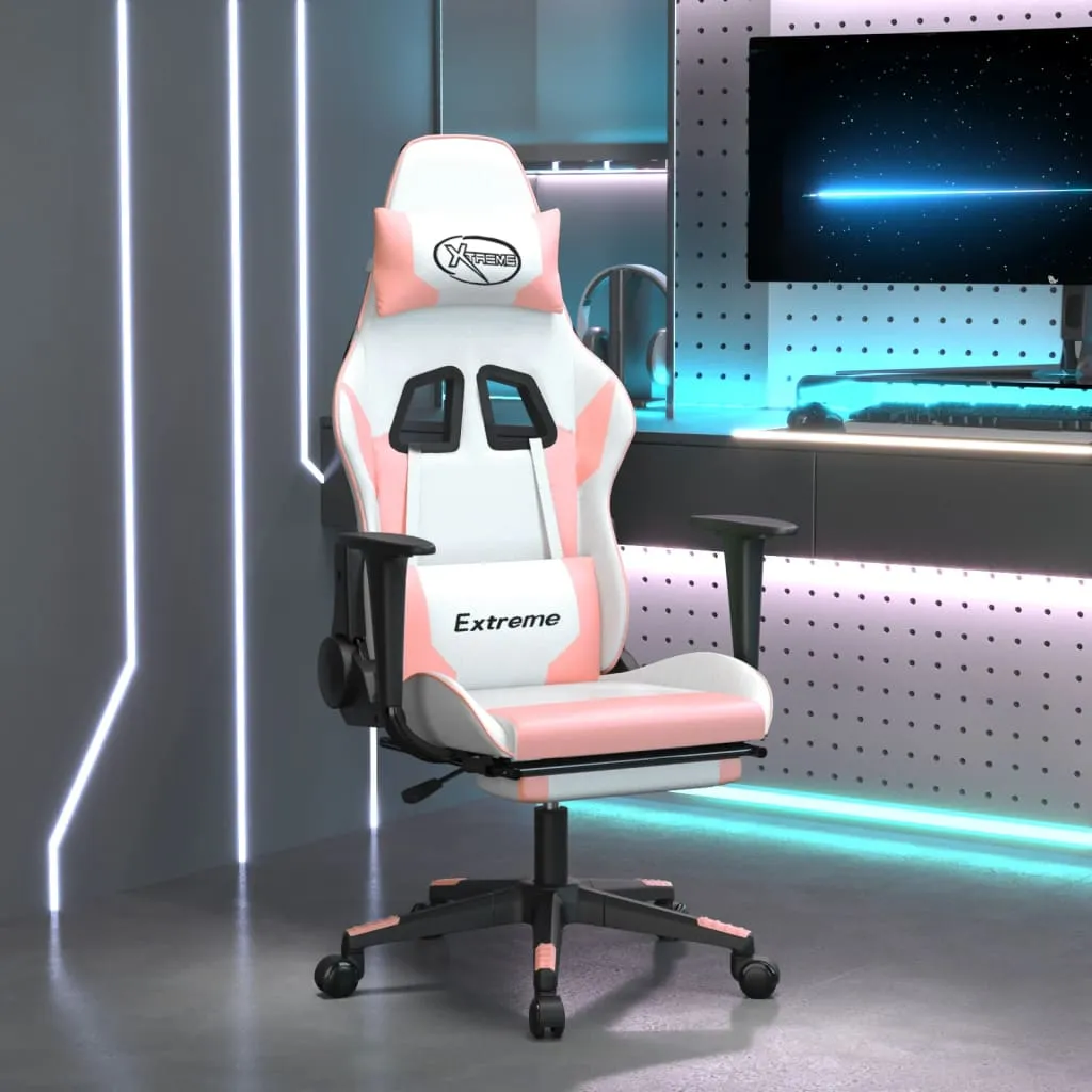 vidaXL Sedia da Gaming Massaggio Poggiapiedi Bianco e Rosa Similpelle