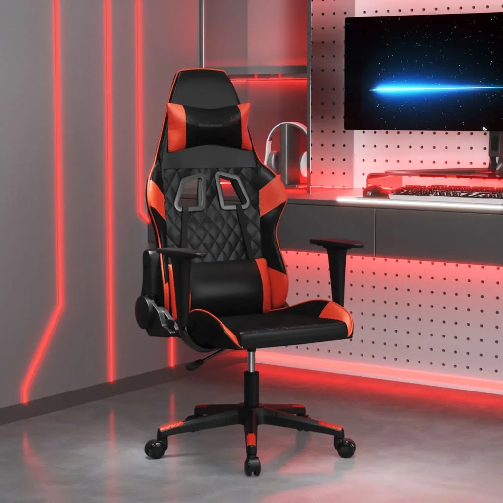 vidaXL Sedia da Gaming Massaggiante Rosso e Nero in Similpelle