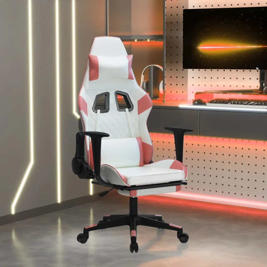 vidaXL Sedia da Gaming Massaggio Poggiapiedi Bianco e Rosa Similpelle