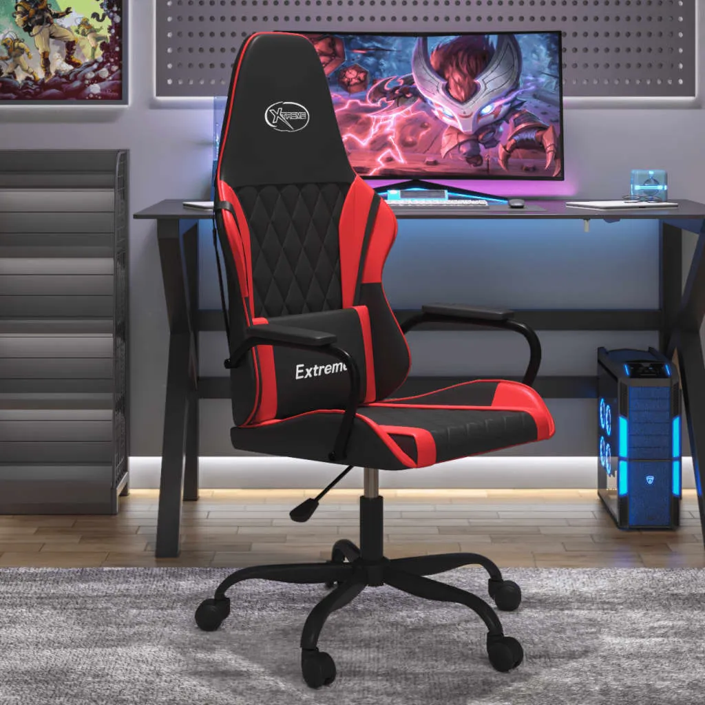 vidaXL Sedia da Gaming Massaggiante Rosso e Nero in Similpelle