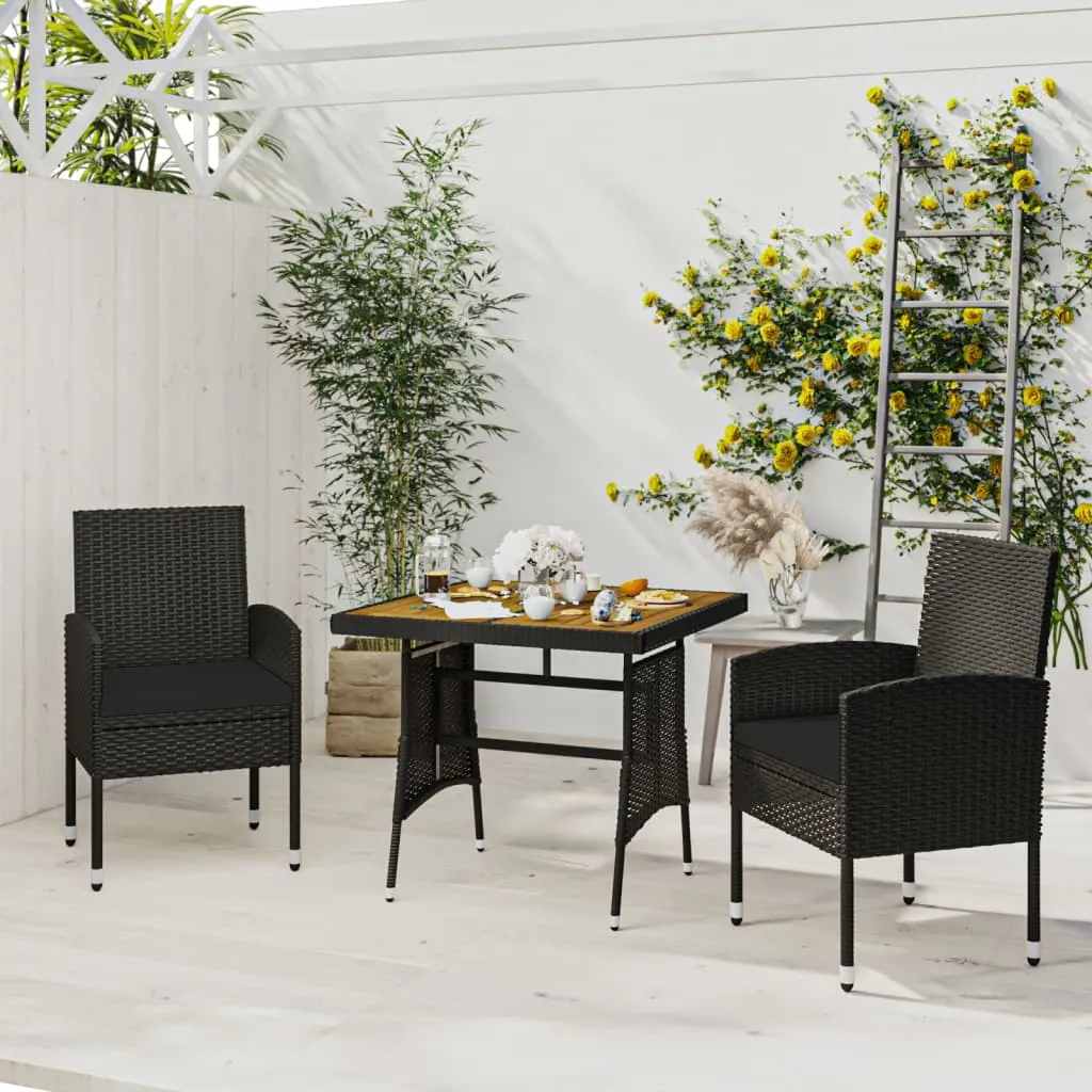 vidaXL Set da Pranzo per Giardino 3 pz in Polyrattan Nero