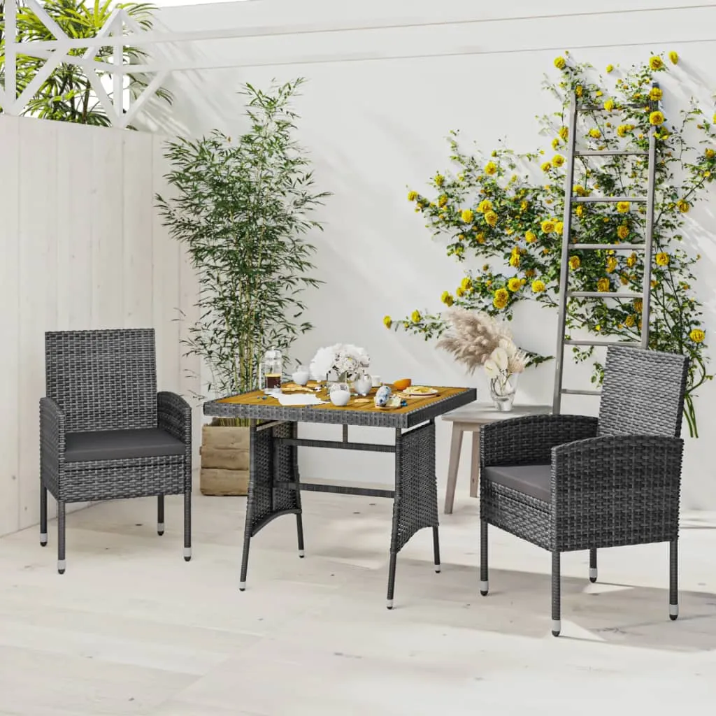 vidaXL Set da Pranzo per Esterni 3 pz in Polyrattan Grigio