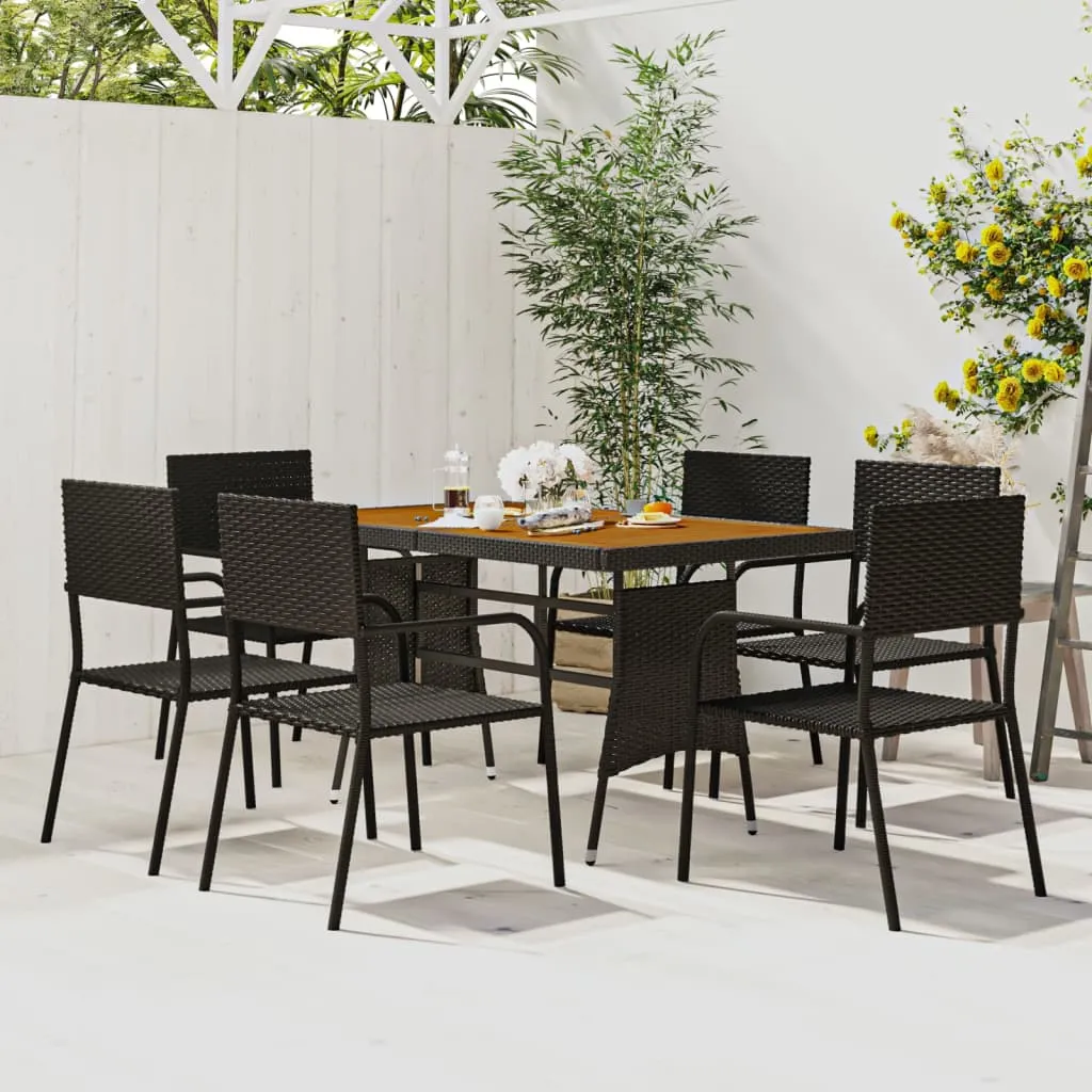 vidaXL Set da Pranzo per Esterni 7 pz in Polyrattan Nero