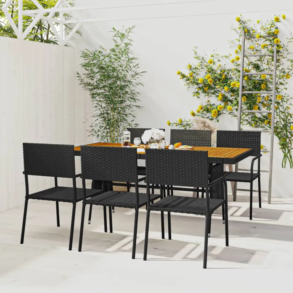 vidaXL Set da Pranzo per Esterni 7 pz in Polyrattan Nero