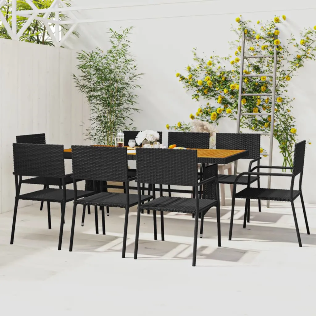 vidaXL Set da Pranzo per Esterni 9 pz in Polyrattan Nero