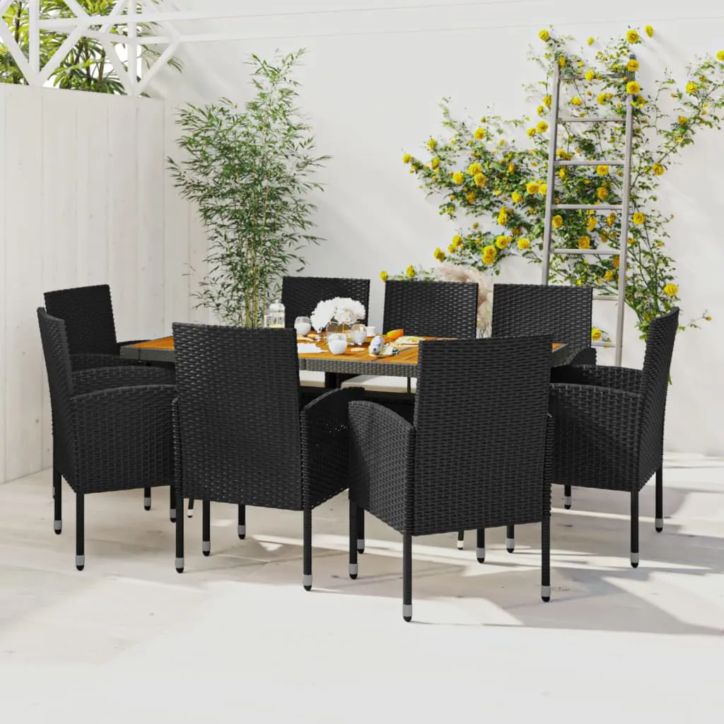 vidaXL Set da Pranzo per Esterni 9 pz in Polyrattan Nero