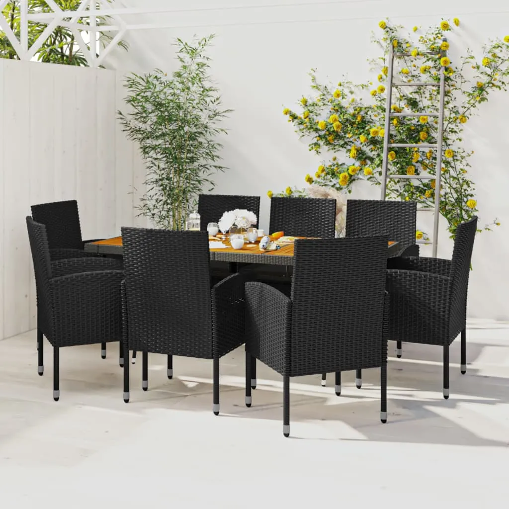 vidaXL Set da Pranzo per Esterni 9 pz in Polyrattan Nero