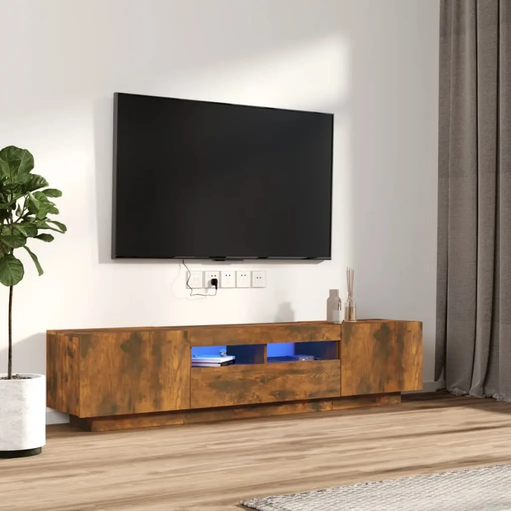 vidaXL Set Mobili TV 2pz con Luci LED Rovere Fumo in Legno Multistrato