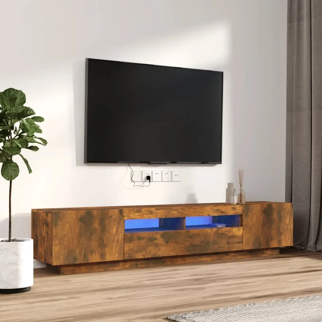 vidaXL Set Mobili TV 2pz con Luci LED Rovere Fumo in Legno Multistrato