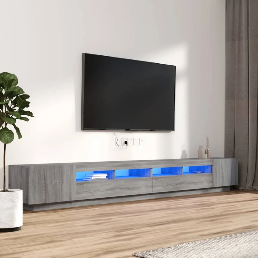 vidaXL Set Mobili TV 3 pz con Luci LED Grigio Sonoma Legno Multistrato