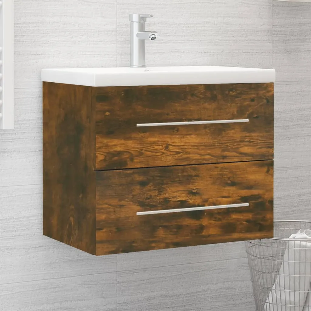 vidaXL Mobile Bagno con Lavabo Integrato Rovere Fumo Legno Multistrato