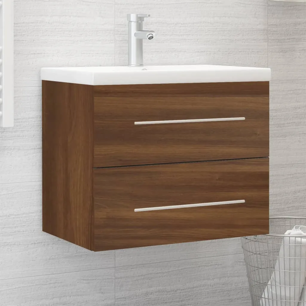 vidaXL Mobile Bagno Lavabo Integrato Rovere Marrone Legno Multistrato