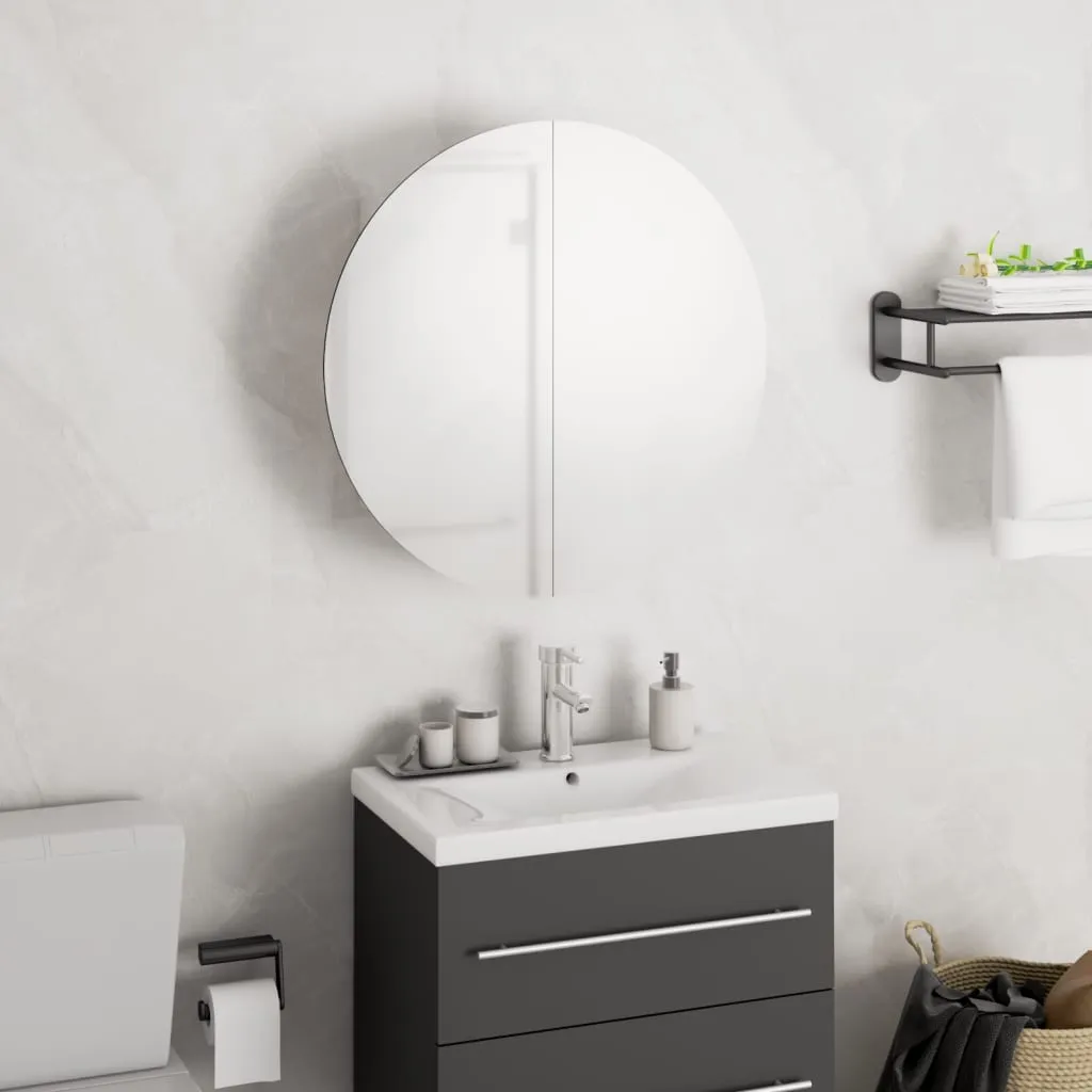 vidaXL Armadio da Bagno con Specchio Rotondo e LED Bianco 40x40x17,5cm