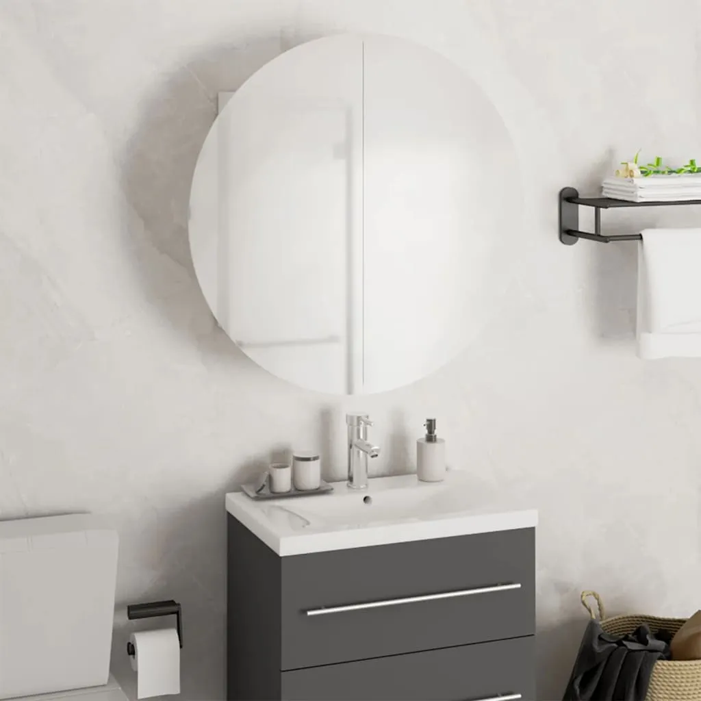 vidaXL Armadio da Bagno con Specchio Rotondo e LED Bianco 47x47x17,5cm