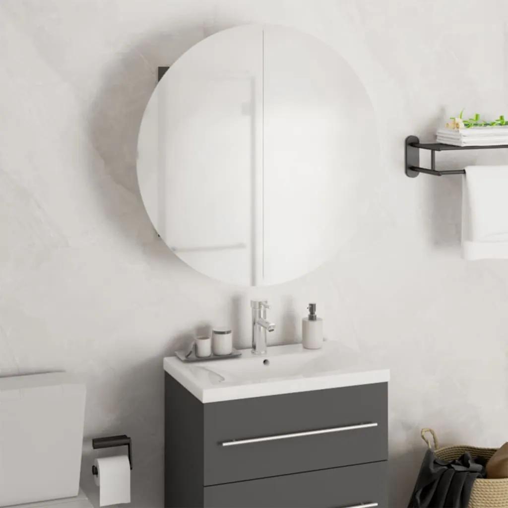 vidaXL Armadio da Bagno con Specchio Rotondo e LED Grigio 47x47x17,5cm