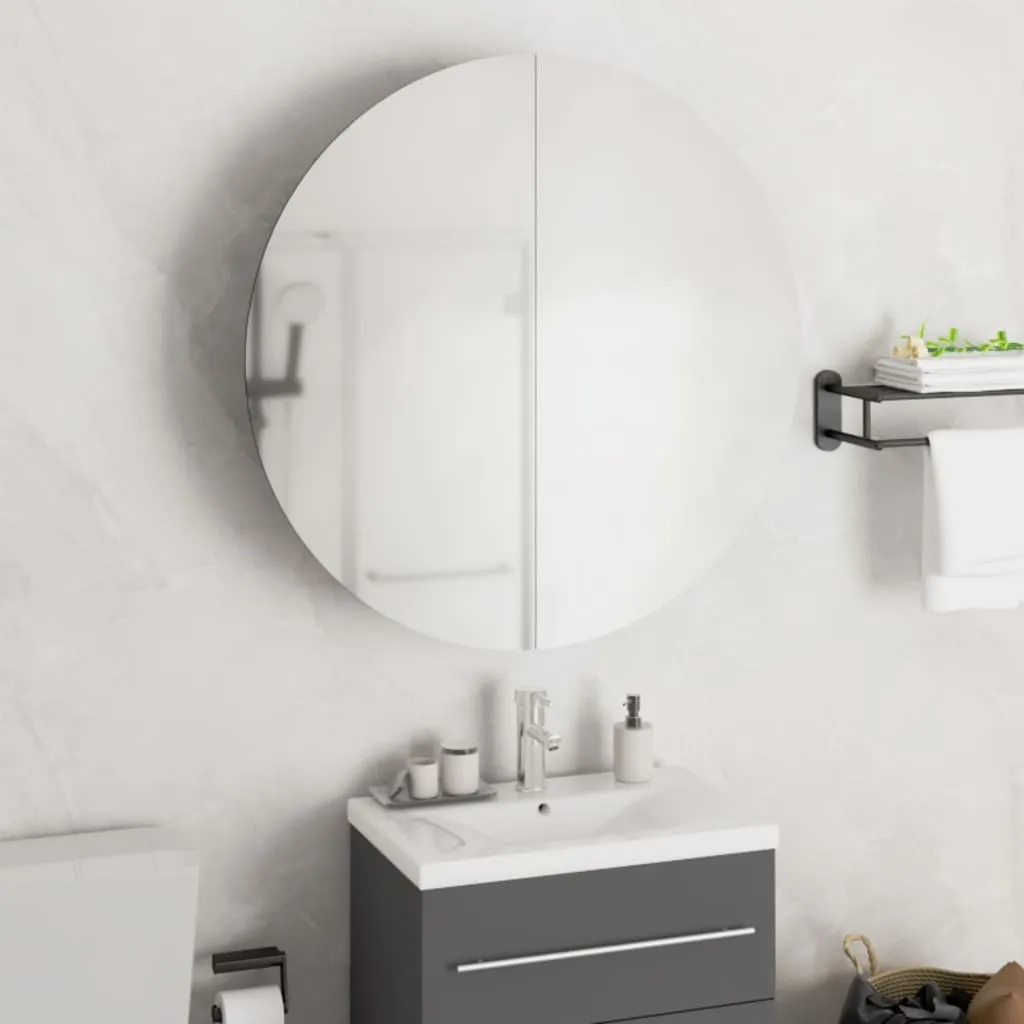 vidaXL Armadio da Bagno con Specchio Rotondo e LED Rovere 54x54x17,5cm