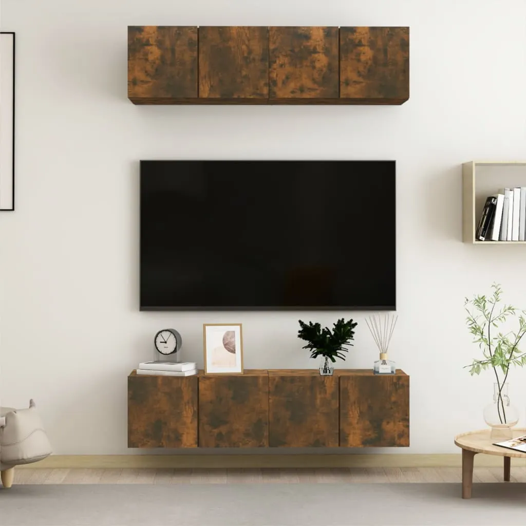 vidaXL Mobili TV Parete 4 pz Rovere Fumo 60x30x30 cm Legno Multistrato