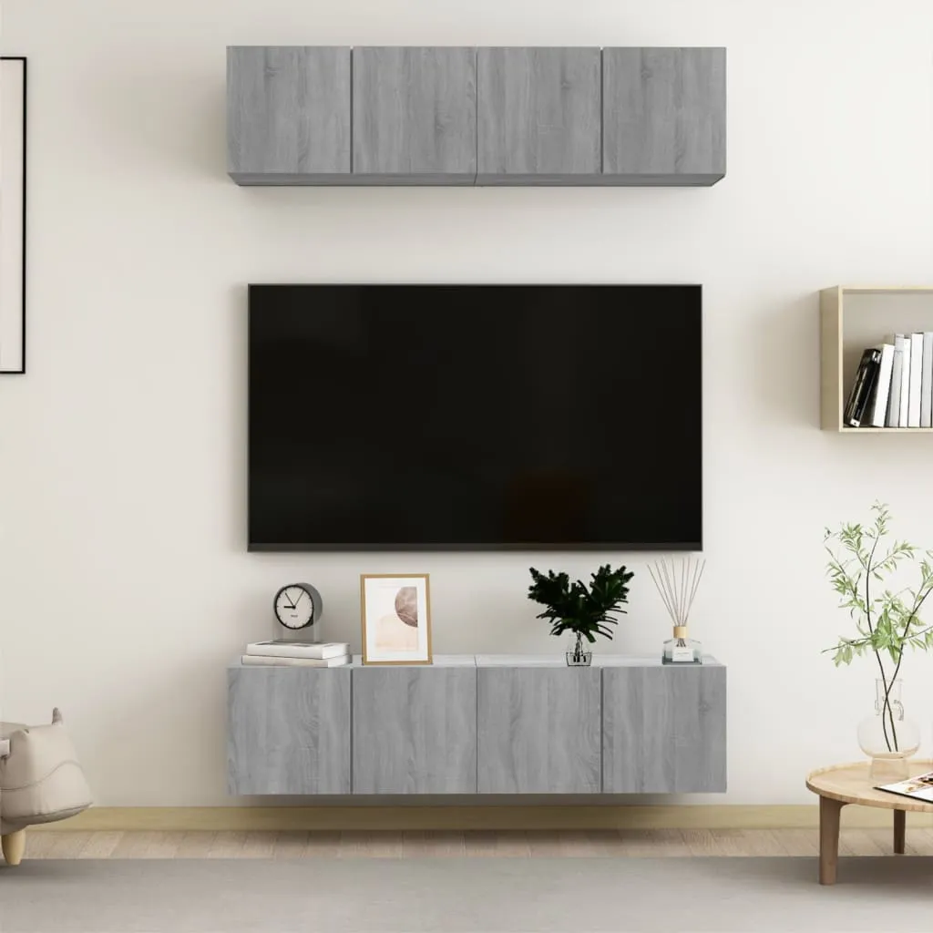 vidaXL Mobili TV Parete 4pz Grigio Sonoma 60x30x30cm Legno Multistrato