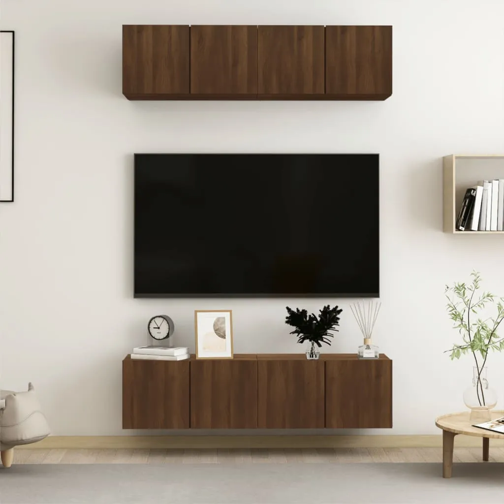 vidaXL Mobili TV Parete 4pz Rovere Marrone 60x30x30 Legno Multistrato