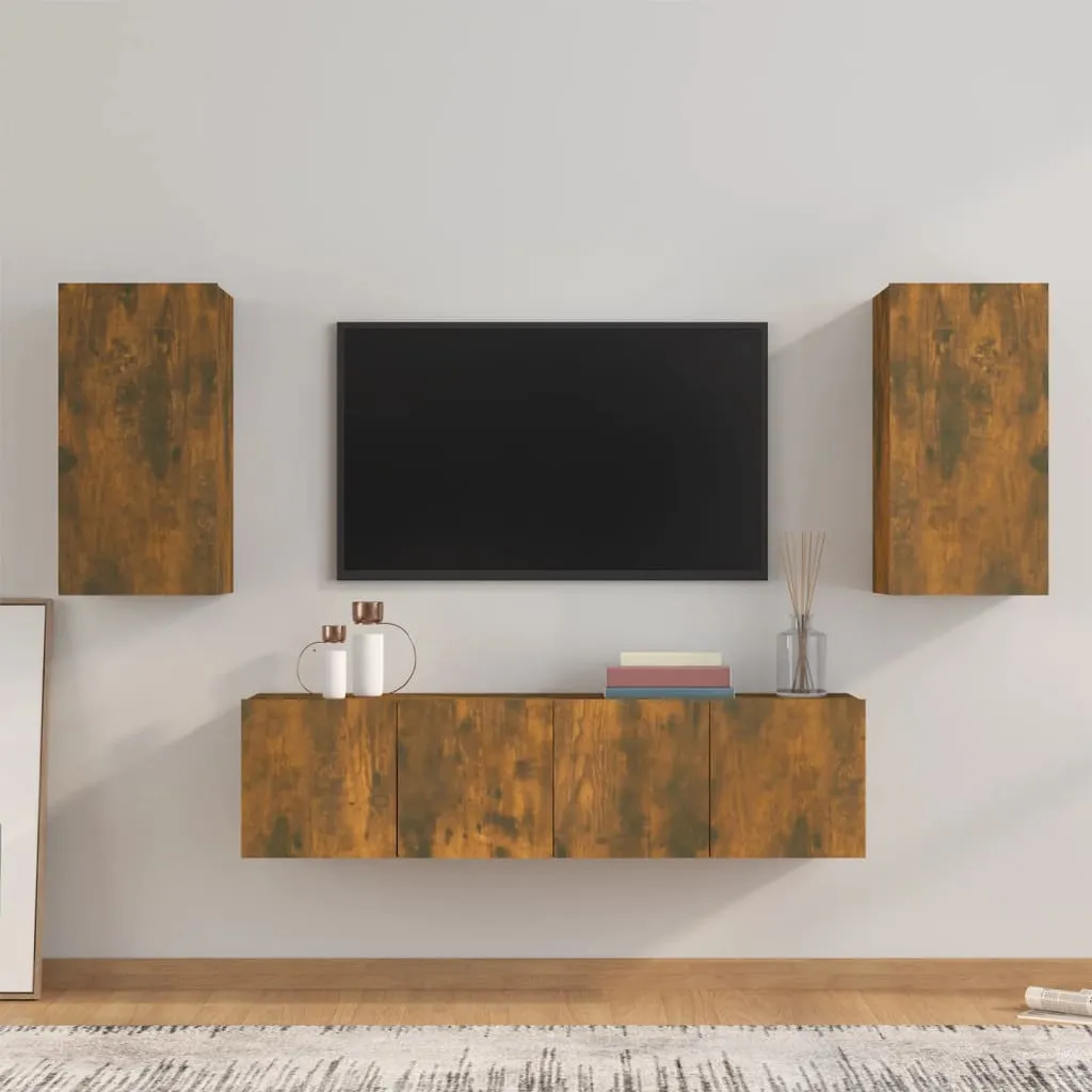 vidaXL Set di Mobili Porta TV 4 pz Rovere Fumo in Legno Multistrato