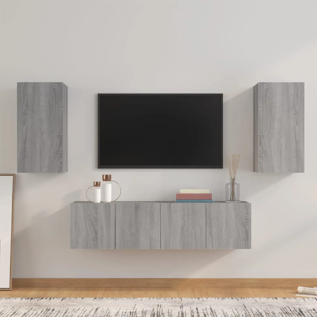 vidaXL Set di Mobili Porta TV 4 pz Grigio Sonoma in Legno Multistrato